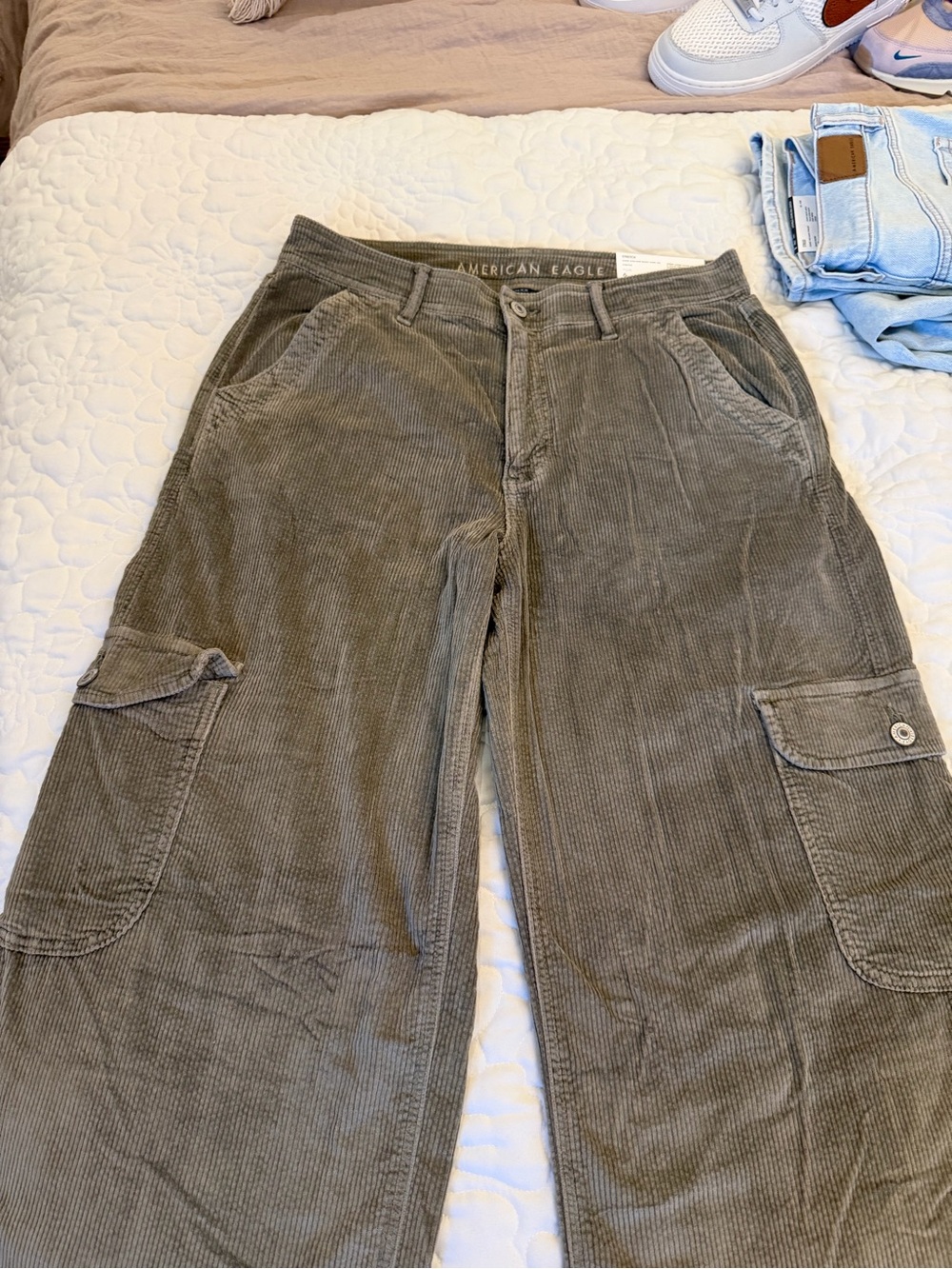 American Eagle Outfitters Olive Green Corduroy Wide-Leg Pants